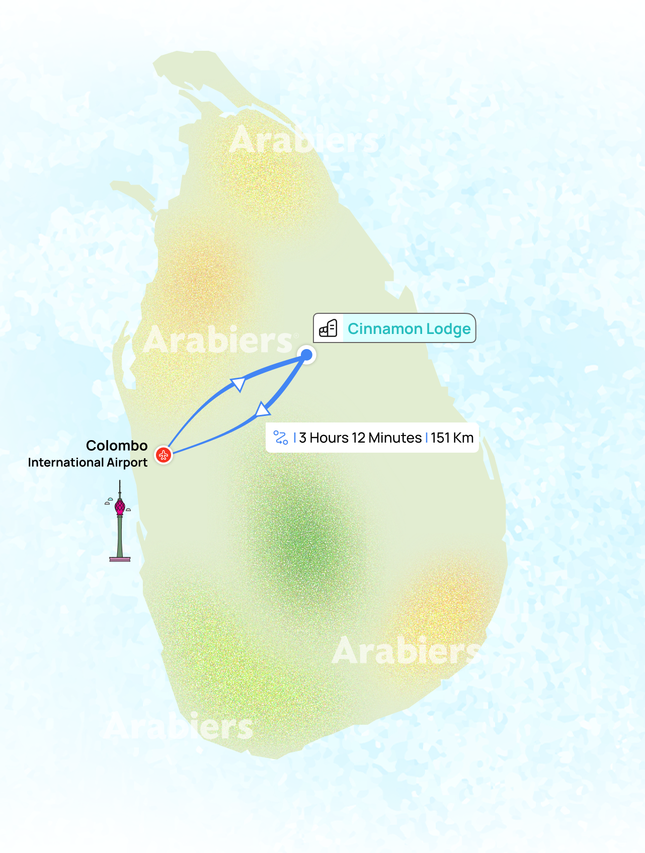 Distance from airport to Cinnamon Lodge Habarana