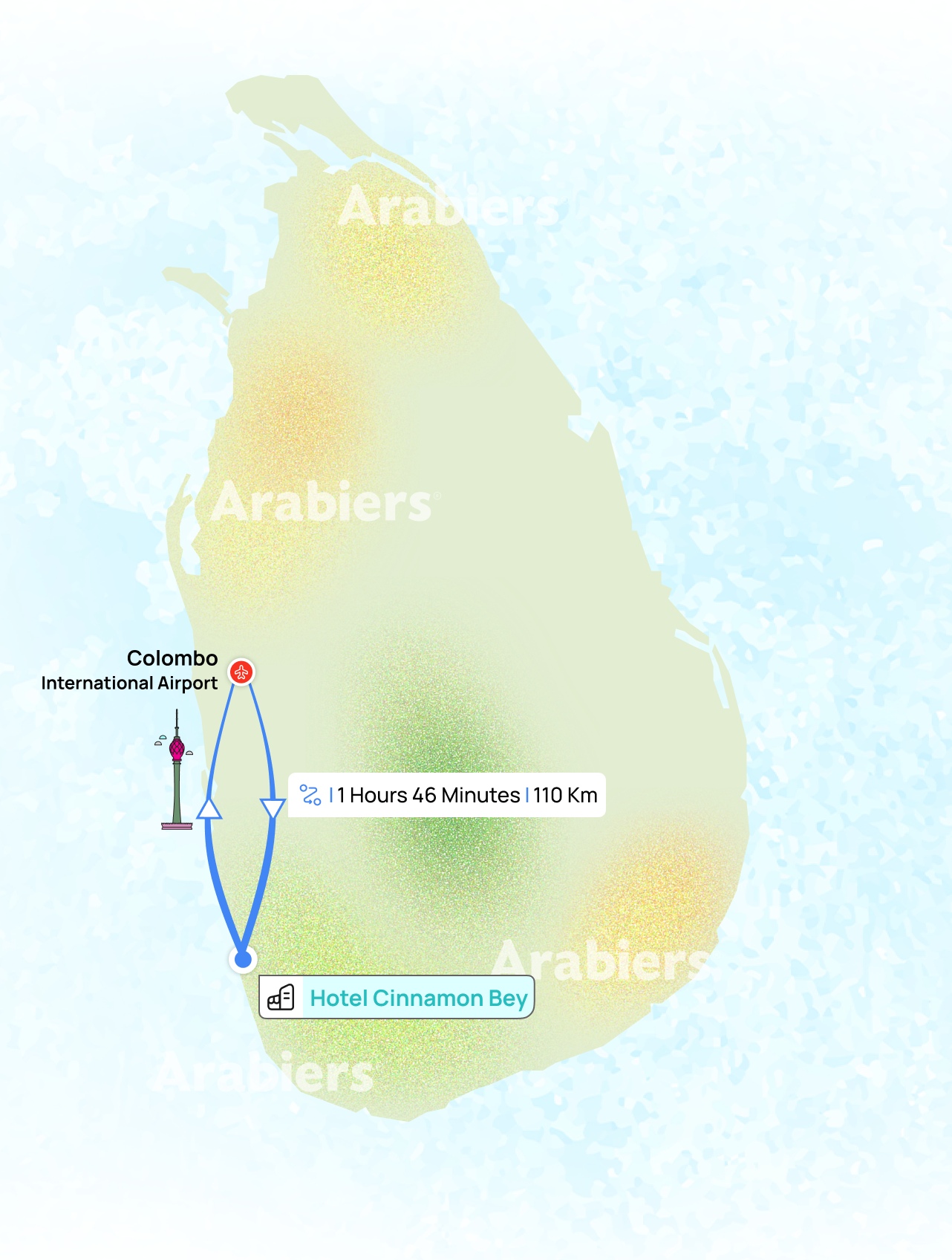 Distance from airport to Cinnamon Grand Colombo 