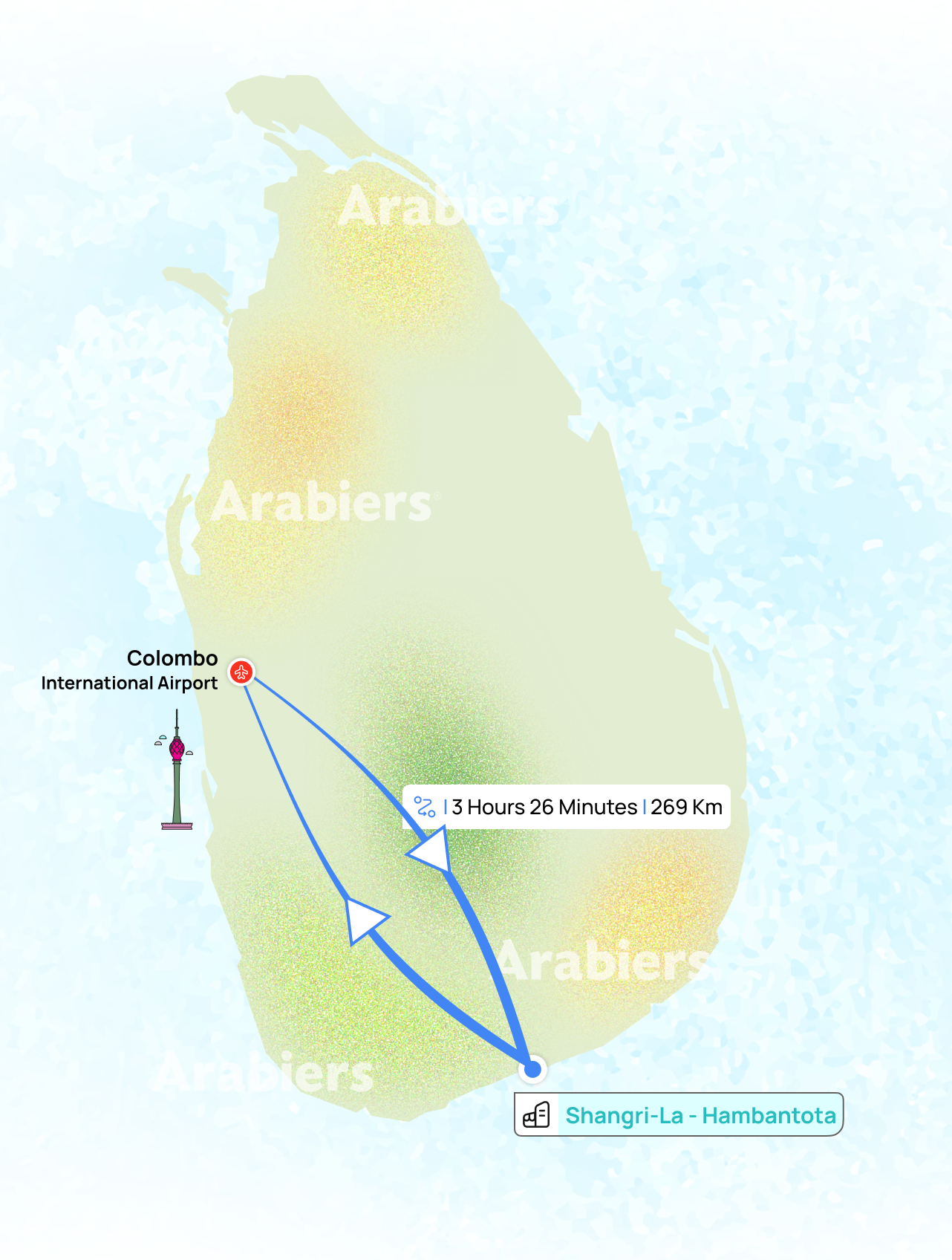Distance from airport to Cinnamon Grand Colombo 